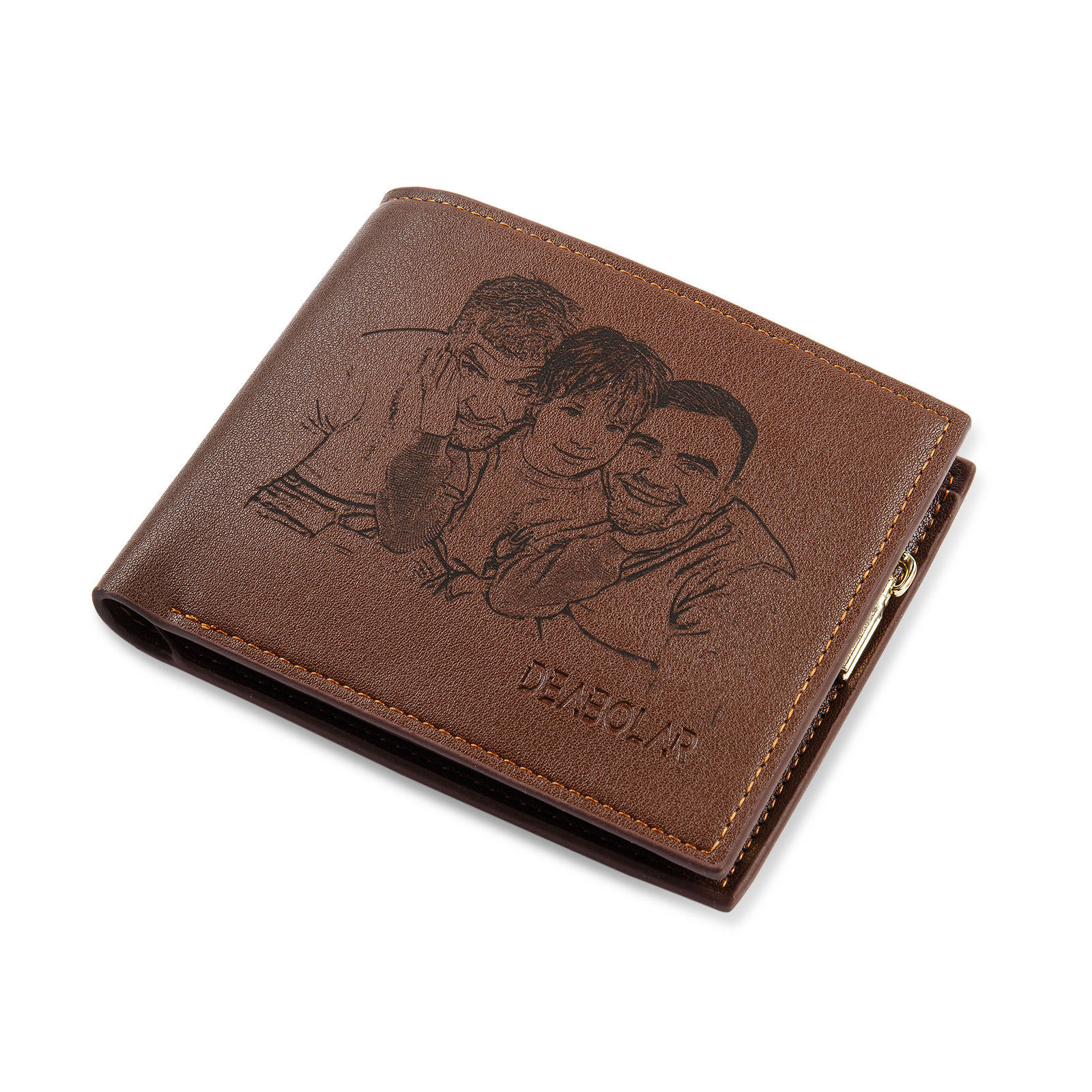 Personalized Photo Leather Men's Wallet Customized Name Letters Folding Brown Wallet Gift for Grandpa