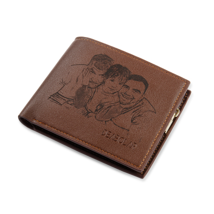 Personalized Photo Leather Men's Wallet Customized Name Letters Folding Brown Wallet Gift for Grandpa