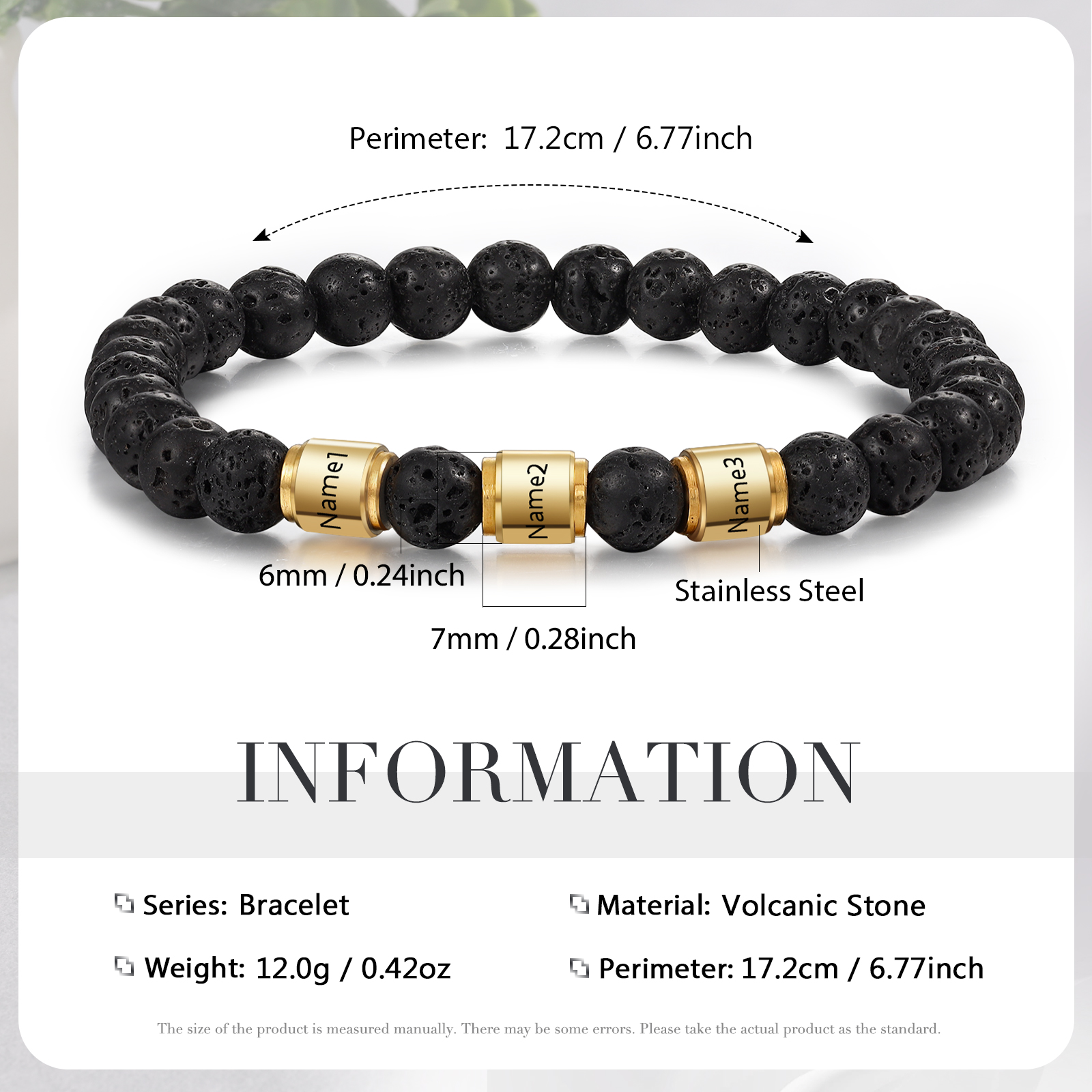 3 Names-Personalized Men's Bracelet Engraved Beads Bracelet Personalized Gift for Him