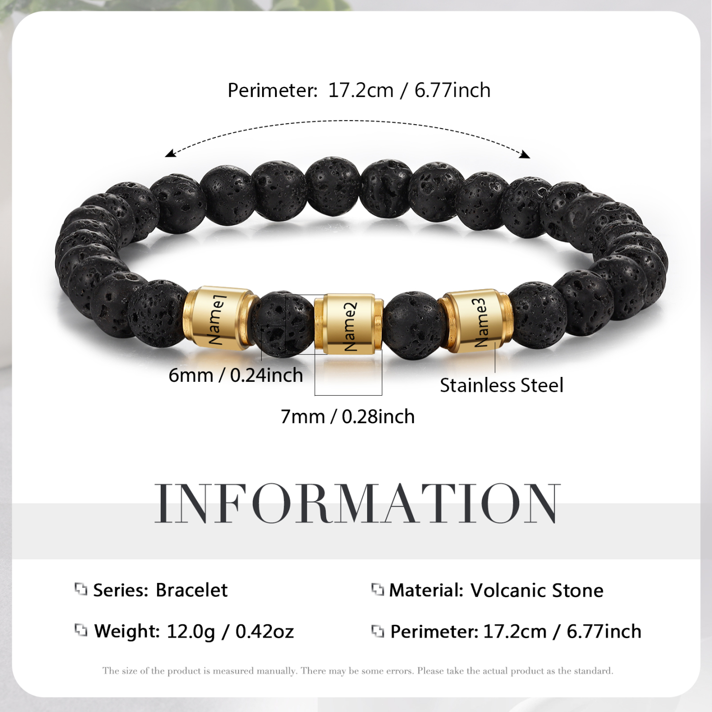 3 Names-Personalized Men's Bracelet Engraved Beads Bracelet Personalized Gift for Him
