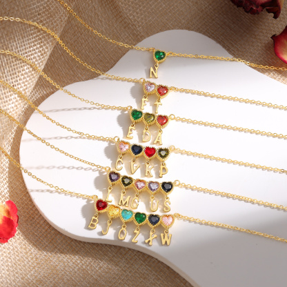 Personalized Heart Birthstone Initials Necklace for Women