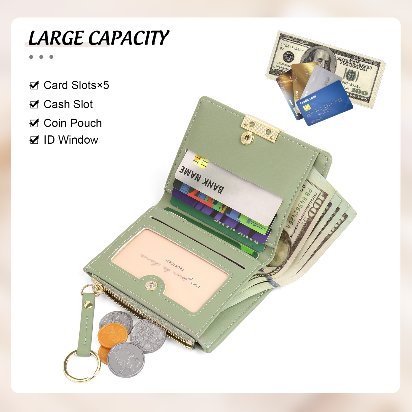 Personalized Photo And Text Pu Leather Zipper Wallet Coin Purse Three Colors Optional Gift For Women