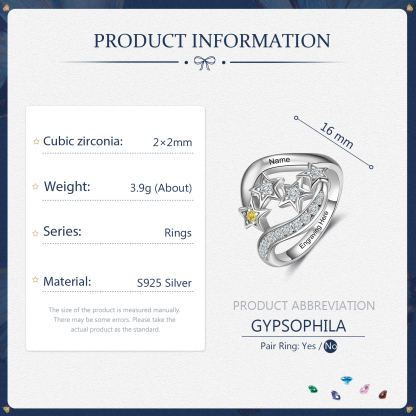 Personalized Star Ring With 1 Birthstone Engraved Names Ring Gift For Women