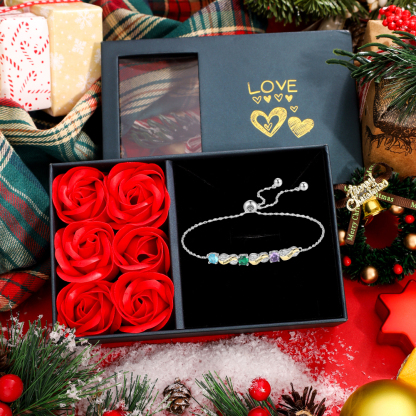 2-5 Names-Personalized Infinity Bracelet With Birthstones Set With Rose Box Engraved Names Bracelet Gift For Women