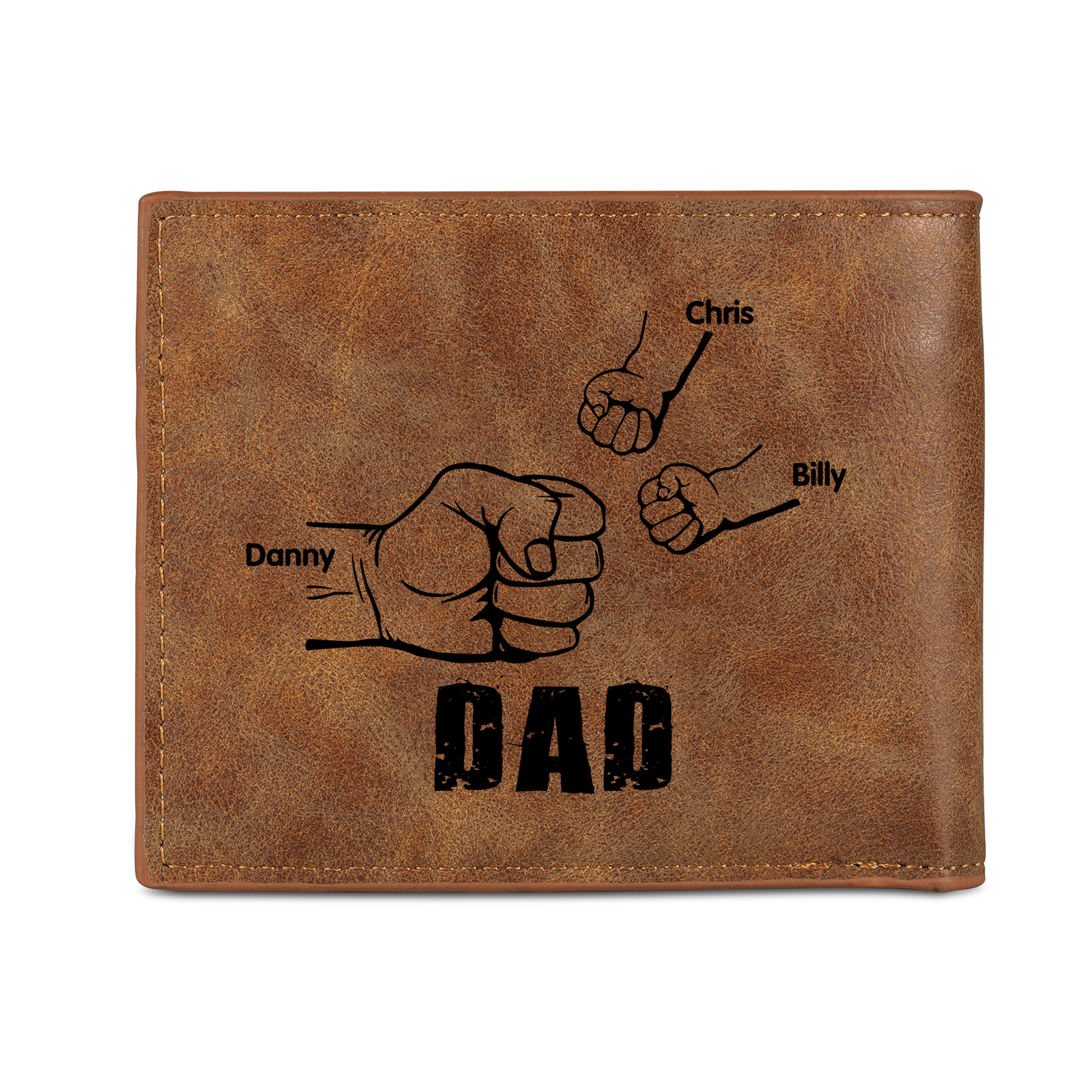 3 Names - Personalized Photo Custom Leather Men's Folding Wallet as a Father's Day Gift for Dad