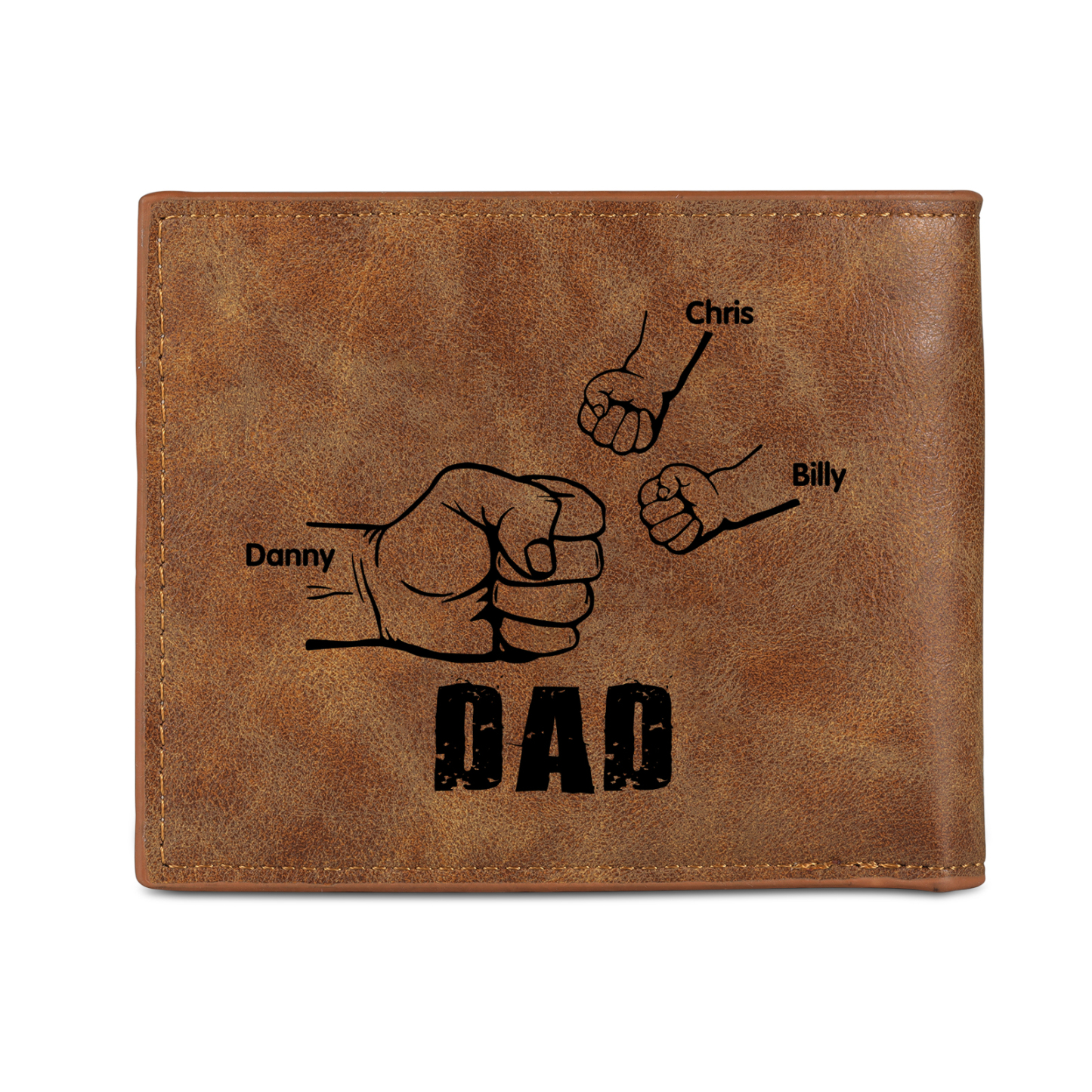 3 Names - Personalized Photo Custom Leather Men's Folding Wallet as a Father's Day Gift for Dad