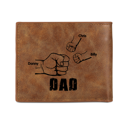 3 Names - Personalized Photo Custom Leather Men's Folding Wallet as a Father's Day Gift for Dad
