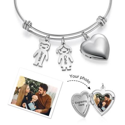 Personalized Heart Photo Locket Bracelet Custom Photo Bracelet Gifts For Mother