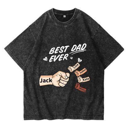 Jessemade UK Best Dad Ever - Personalised 2–7 Names Family T-Shirt Custom Fist Bump Short Sleeve Father's Day Gifts For Dad 28.99