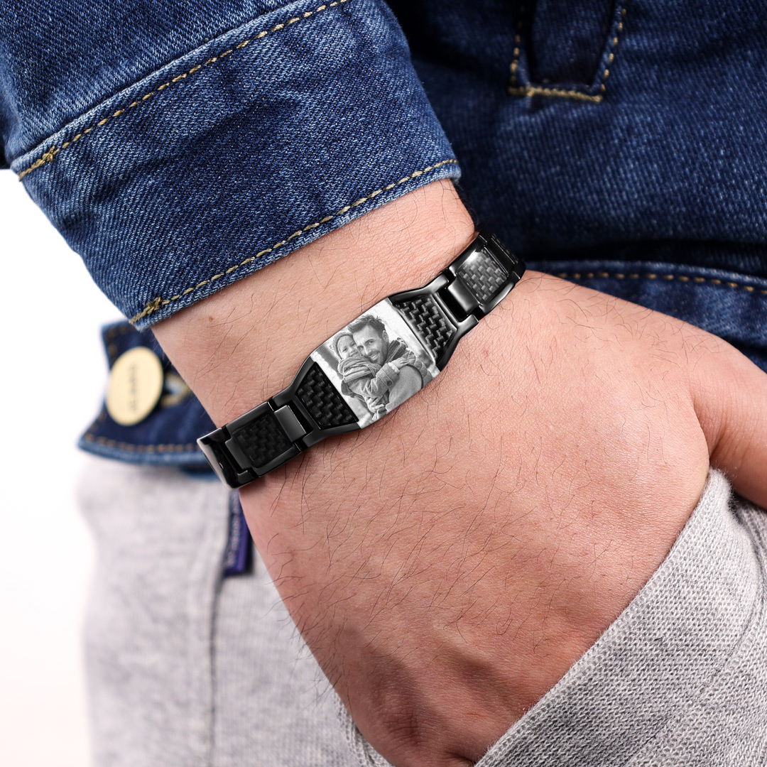Personalized Bracelet Custom Photo ID Bar Men's Bracelet Bangle Gifts For Him