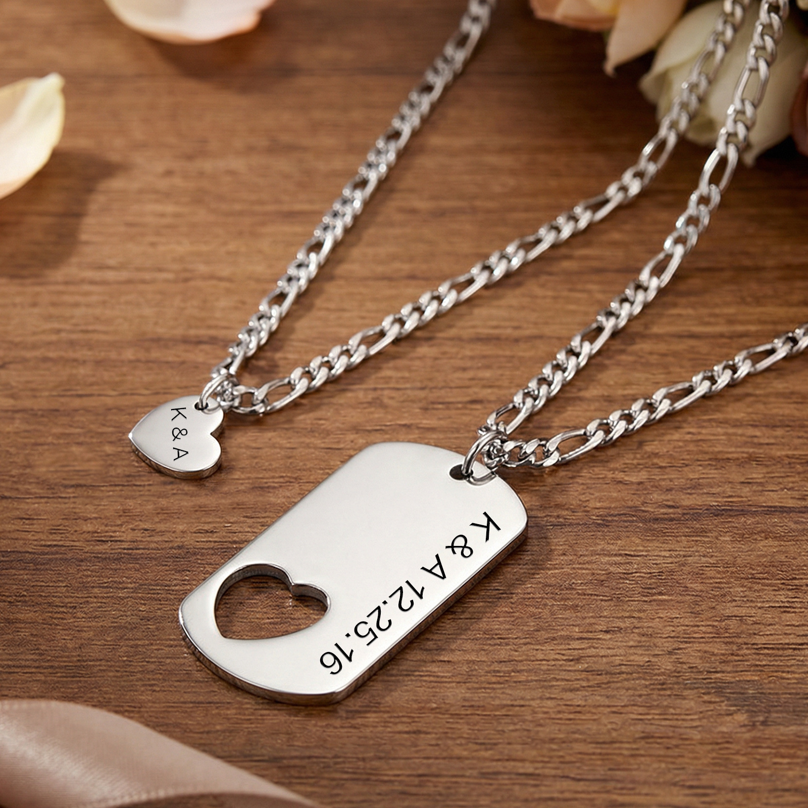 Personalized Heart Cut-Out Couple Necklace Set