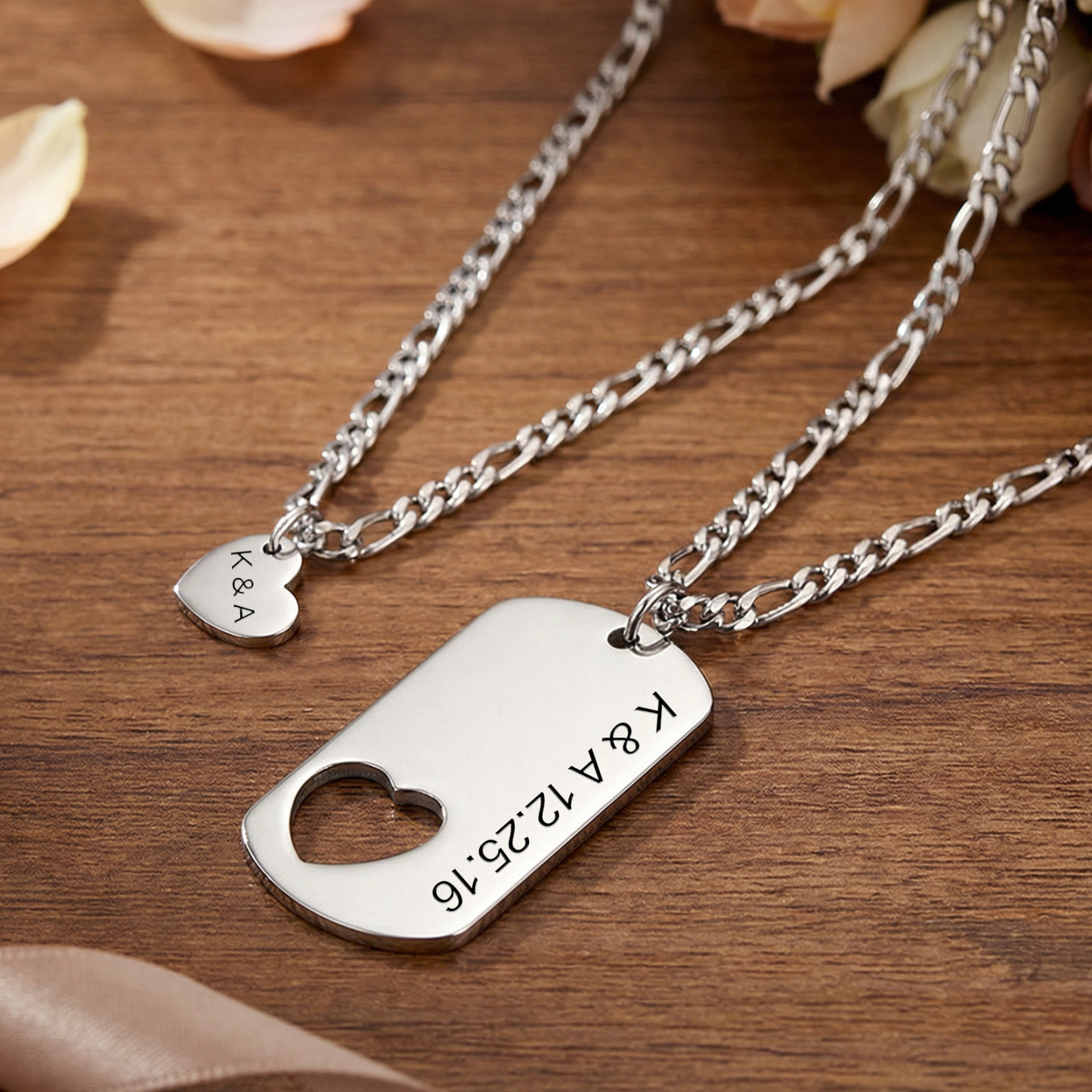 Personalized Heart Cut-Out Couple Necklace Set
