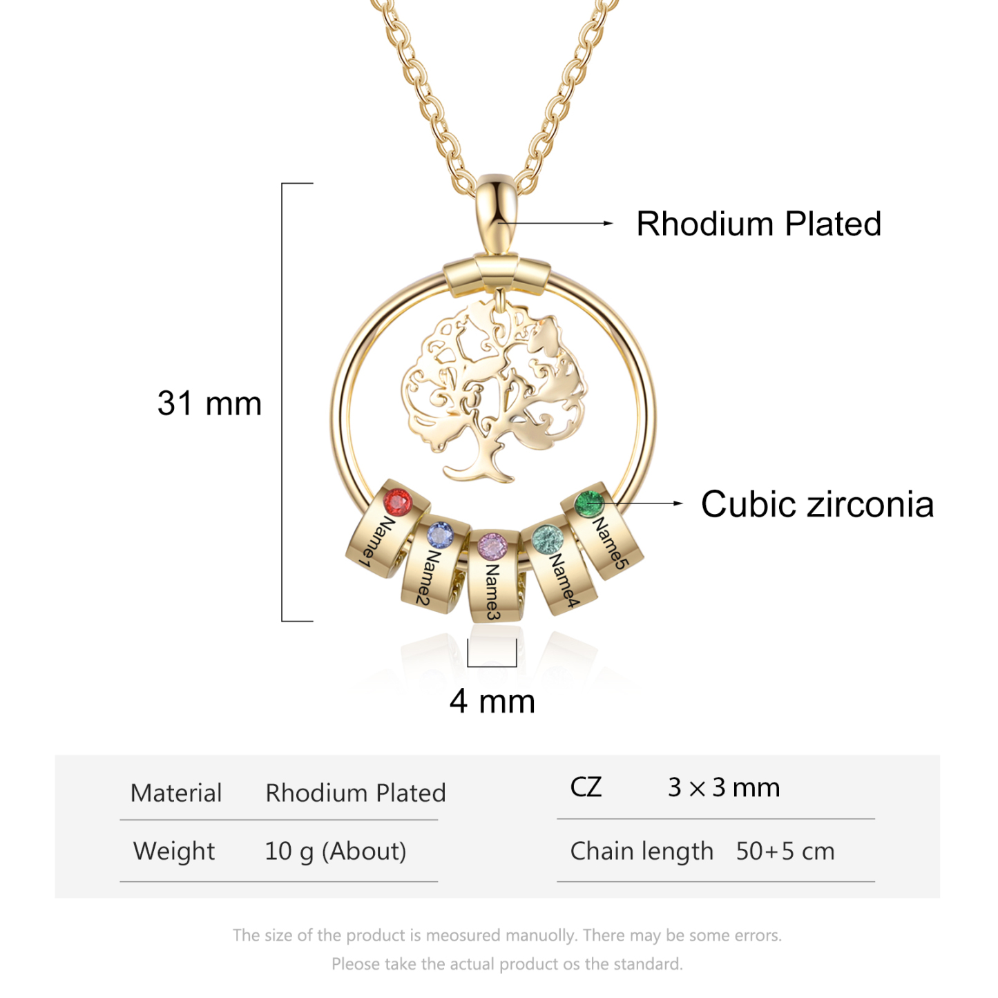 Personalized Family Tree Necklace With 5 Birthstone & 5 Name & Bracelet with 5 Name Gift Set Christmas Gift for Family | Jessemade