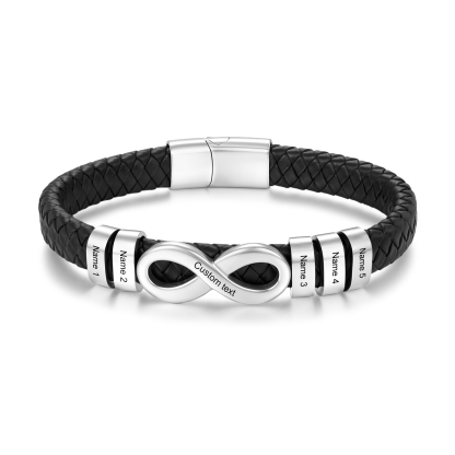 Personalized Infinity Men Bracelet Custom with 2–6 Names Braided Leather Bracelet
