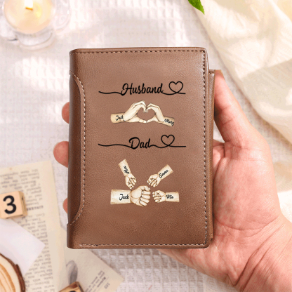 Unique Fist-Bump Customizable Men’s Wallet with Name Pattern – Personalized Gift for Dad & Husband