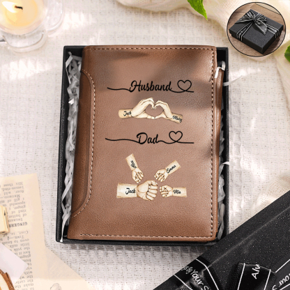 Unique Fist-Bump Customizable Men’s Wallet with Name Pattern – Personalized Gift for Dad & Husband