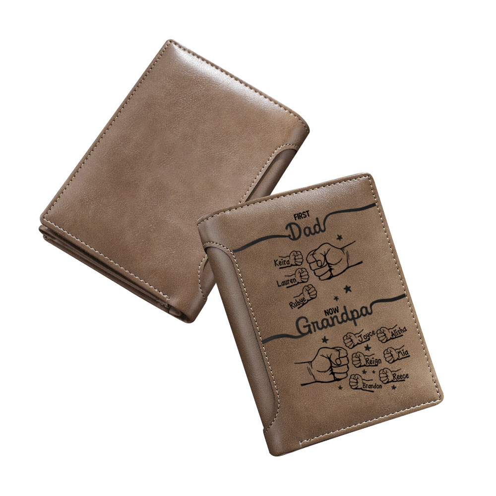 Custom Name Father’s Day Wallet - " First Dad Now Grandpa" - Engraved Leather Gift for Grandpa/Dad