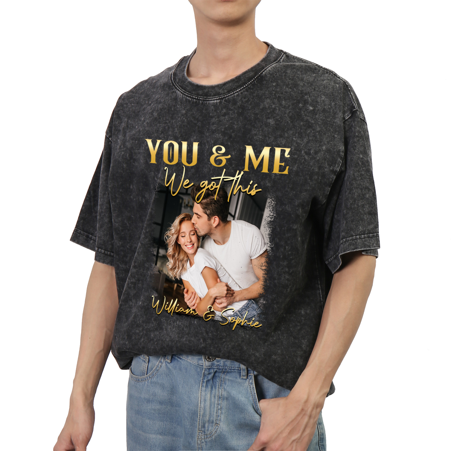 Personalised Couple T-Shirt –  with Custom 2 Names and 1 Photo - "YOU & ME, We Got This" | Valentine’s Day Gift for Him/Her | Jessemade