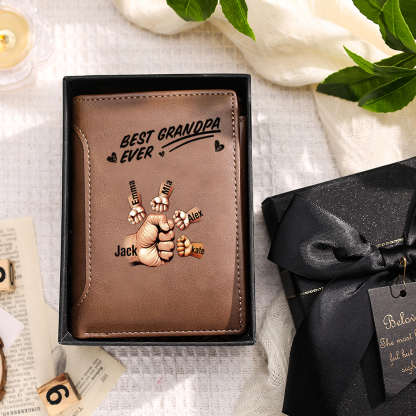 Personalized Men’s Wallet with Fist Bump– Custom Name Pattern, Practical Gift for Men