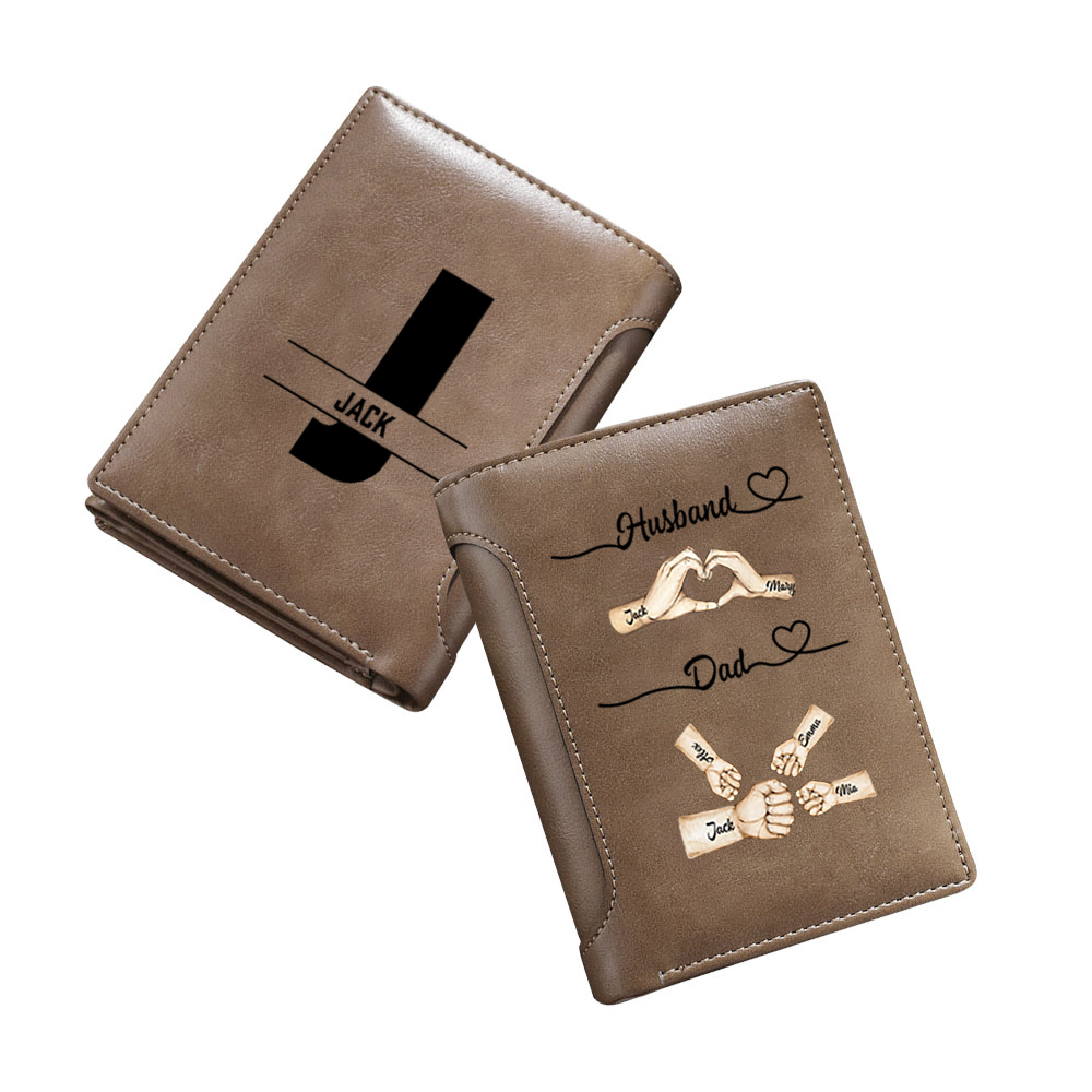 Unique Fist-Bump Customizable Men’s Wallet with Name Pattern – Personalized Gift for Dad & Husband