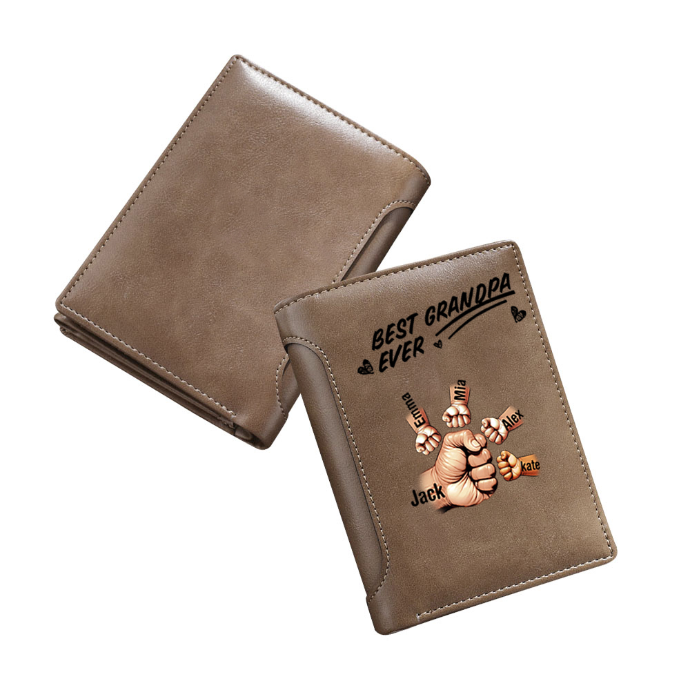 Personalized Men’s Wallet with Fist Bump– Custom Name Pattern, Practical Gift for Men