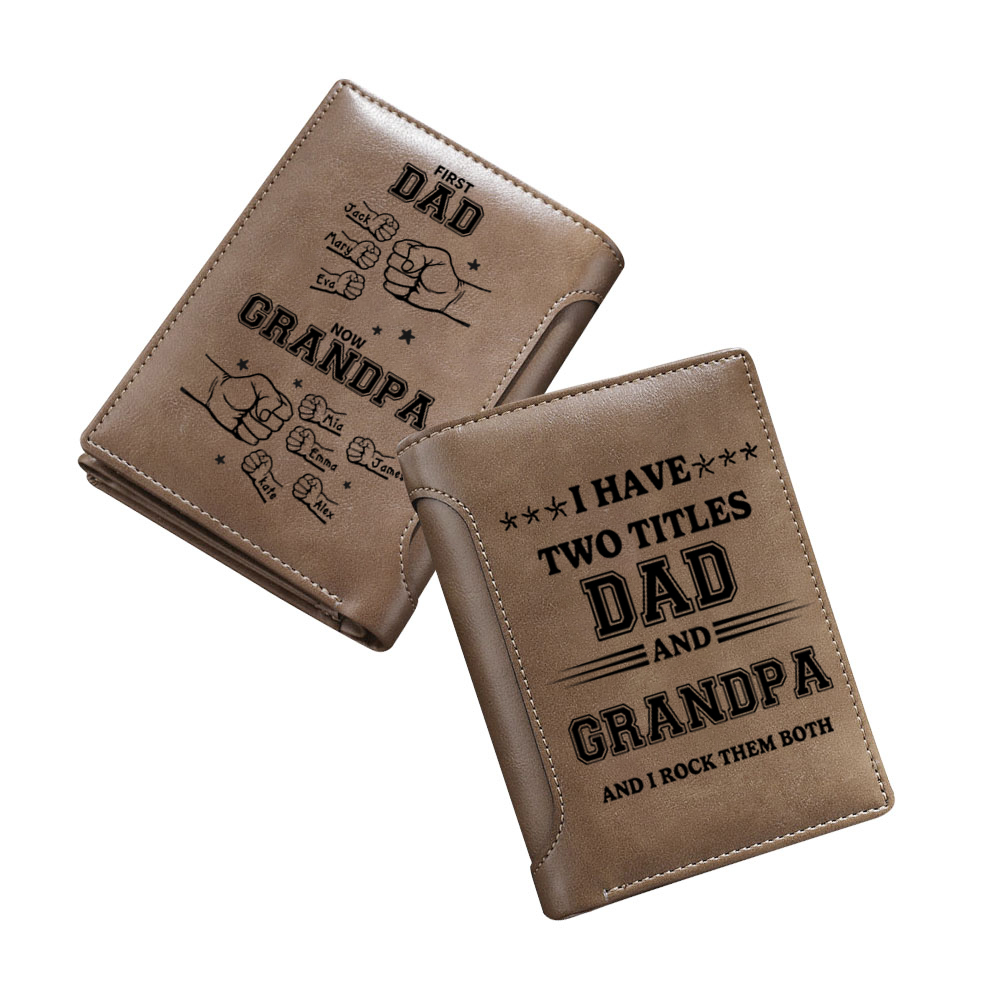 Gift for Grandpa – Personalized Name Wallet with Fist Element, Custom Engraving