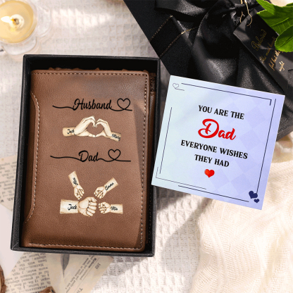 Unique Fist-Bump Customizable Men’s Wallet with Name Pattern – Personalized Gift for Dad & Husband