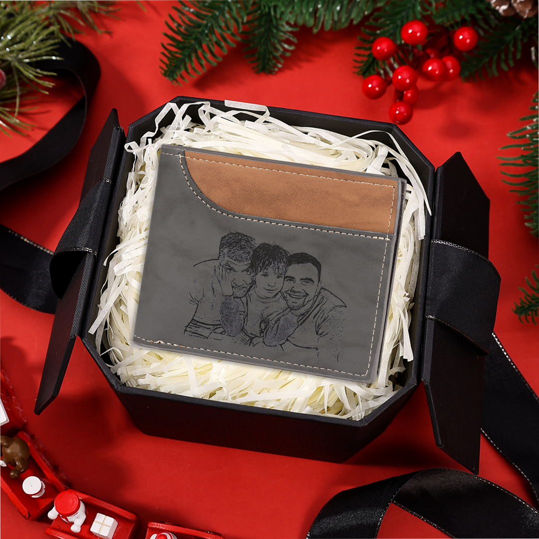 Personalized Men's Wallet with Custom Photo & Name & Letter PU Leather Wallet Gift for Dad/Grandpa | Jessemade