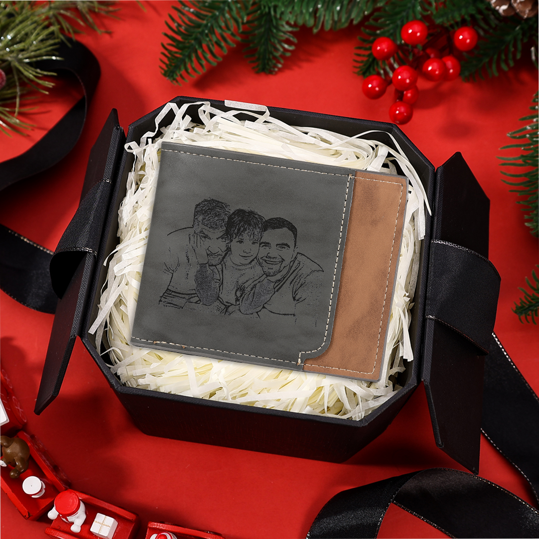 Personalized Men's Wallet with Custom Photo & Name & Letter PU Leather Wallet Christmas Gift for Dad/Grandpa | Jessemade