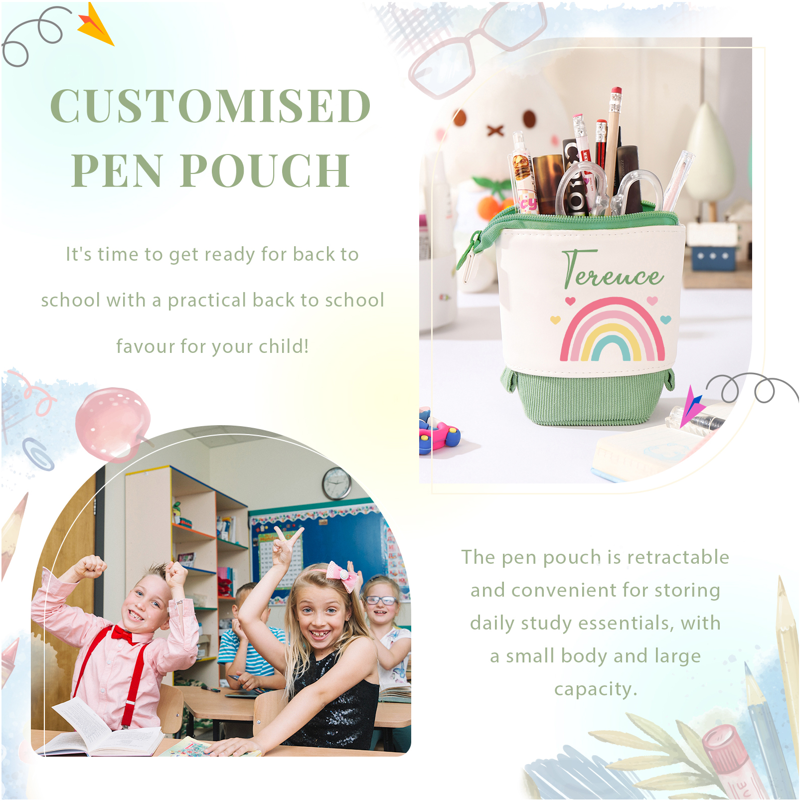 Personalized Rainbow Pencil Case Custom Name Pencil Case Back To School Gift For Boys/Girls