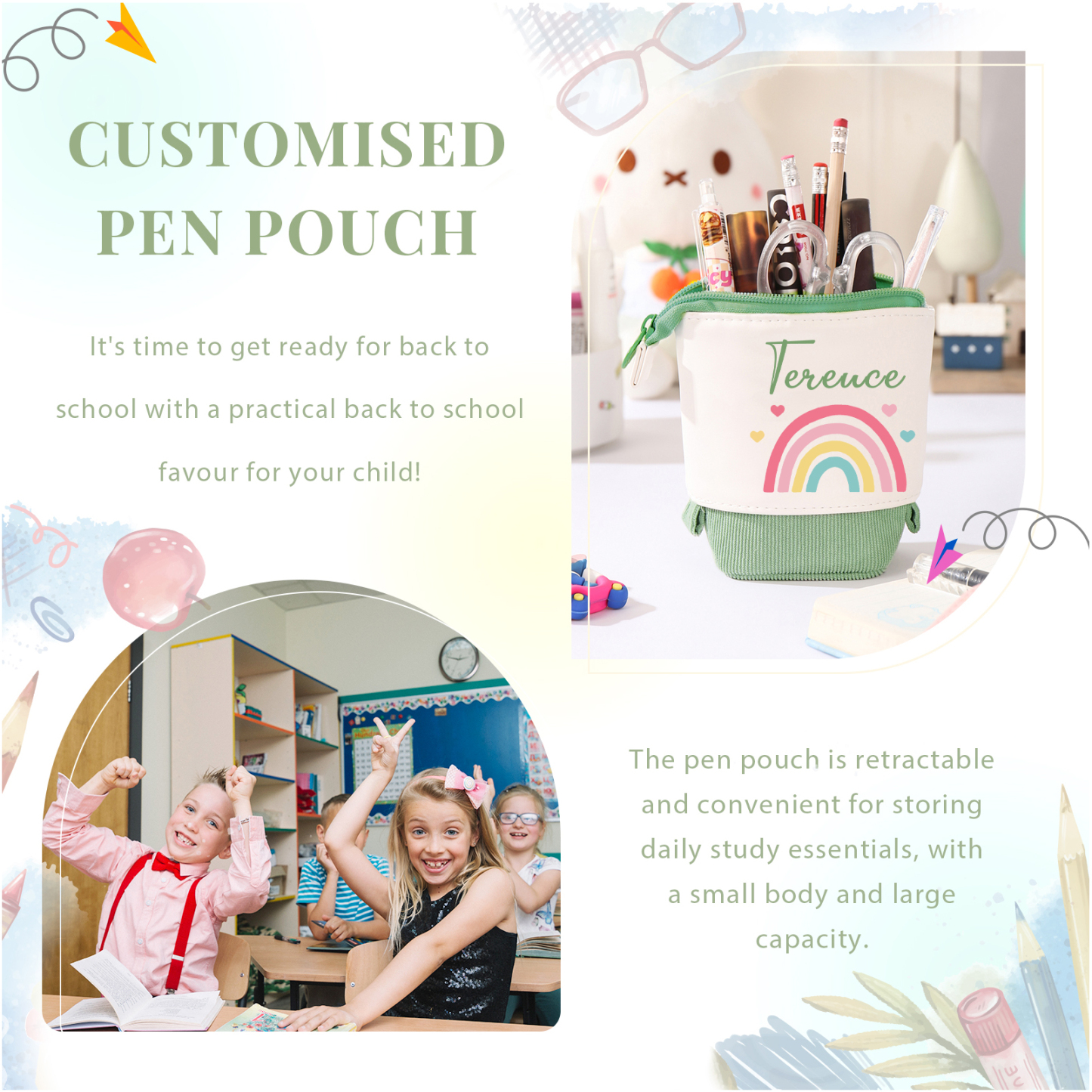 Personalized Rainbow Pencil Case Custom Name Pencil Case Back To School Gift For Boys/Girls