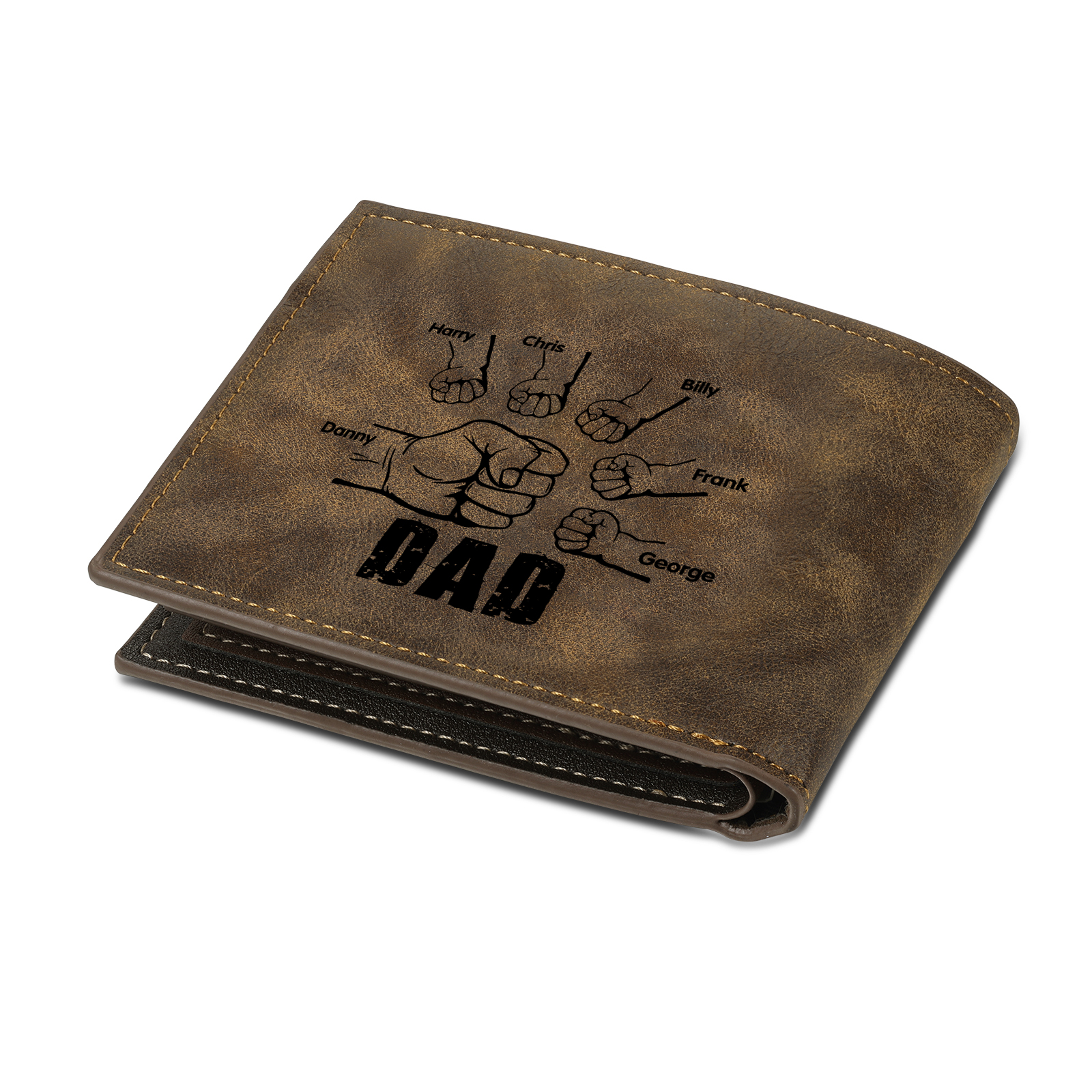 6 Names - Personalized Photo Custom Leather Men's Wallet as a Father's Day Gift for Dad