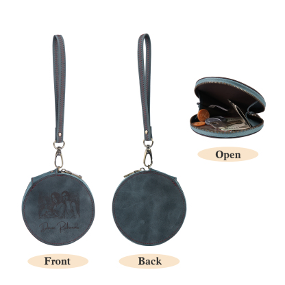 Personalized Photo Quality Leather Round Zipper Wallet Custom Text Wallet Gift for Her