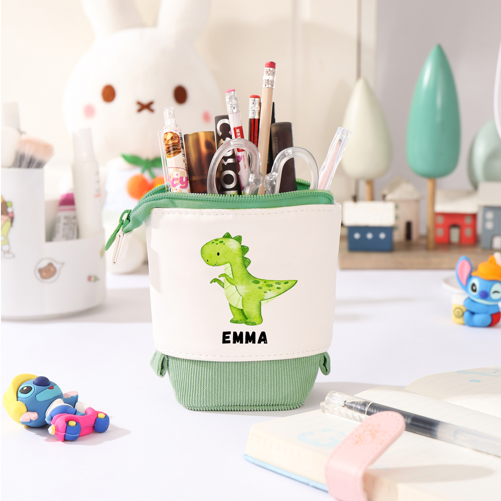 Back to School Gift Set - Personalized Gift Customized Name and Date Enamel Mug & Dinosaur Pencil Pouch & Dinosaur Bracelet Set - Gift for Kids