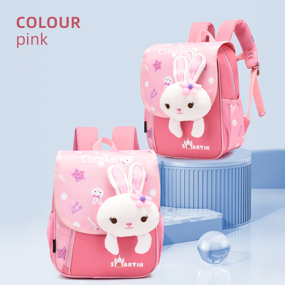 Personalized Pink Bunny Children School Bag Embroidery Name Black Backpack, Customized Schoolbag Travel Bag For Kids