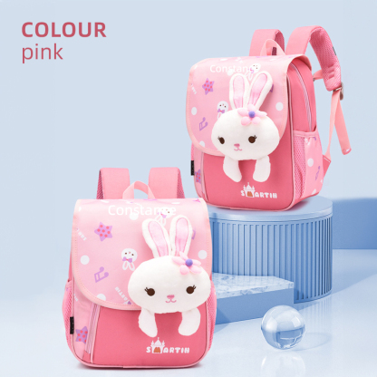 Personalized Pink Bunny Children School Bag Embroidery Name Black Backpack, Customized Schoolbag Travel Bag For Kids