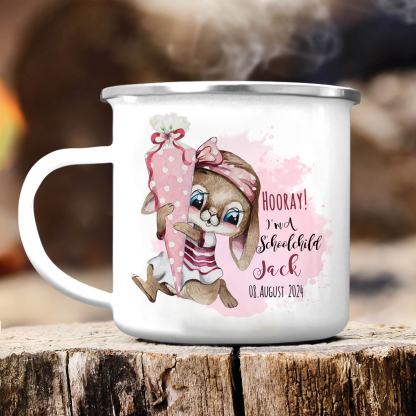 Personalized Name And Date Enamel Mug Bunny Pattern Back To School Gift For Kid