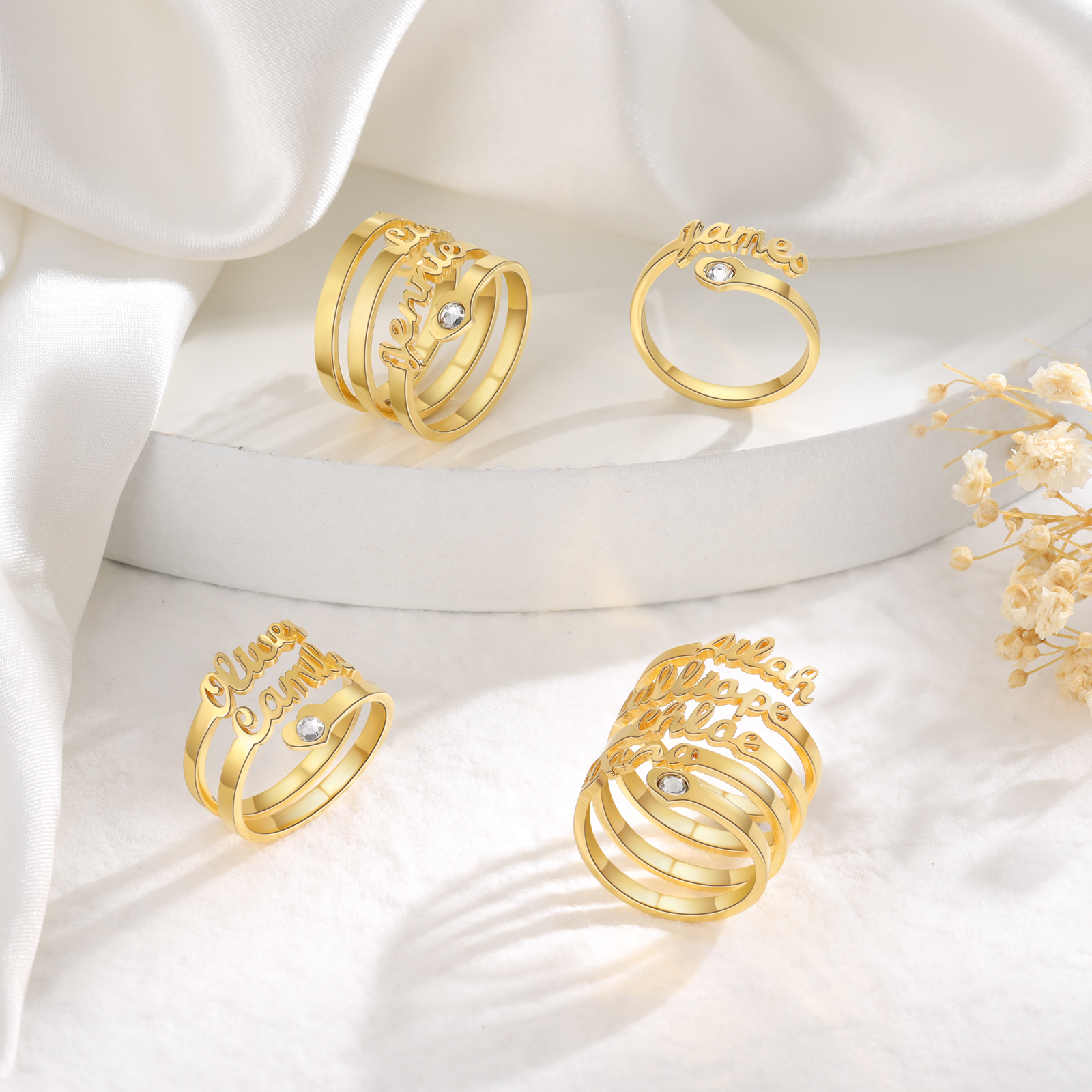 Personalized Heart Ring With Birthstone Custom 1 Name Ring Gifts For Her