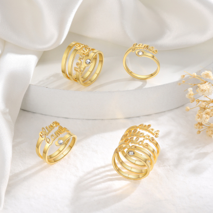 Personalized Heart Ring With Birthstone Custom 1 Name Ring Gifts For Her