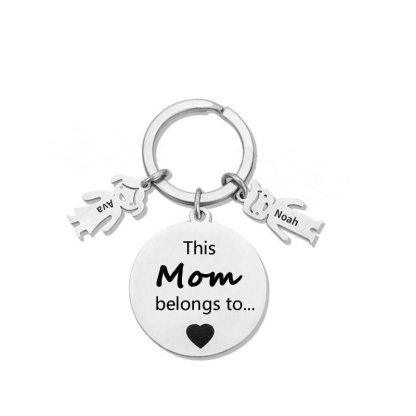 2 Names-This Mom Belongs to...Custom Keychain with Name & Text