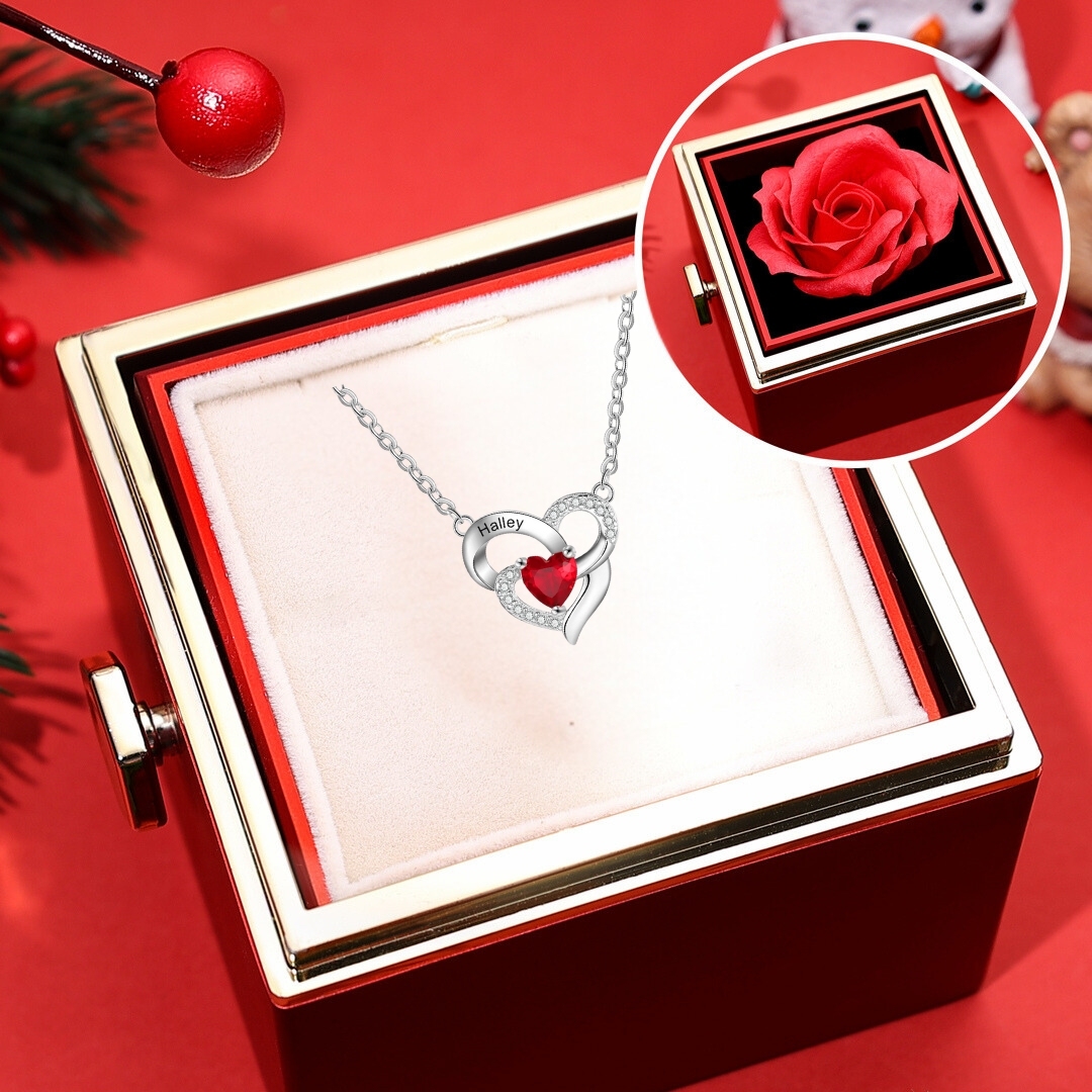 Personalized Grandma S925 Silver Women Heart Birthstone Necklace Set With Gift Card Gift Box-Special Gift For Nama