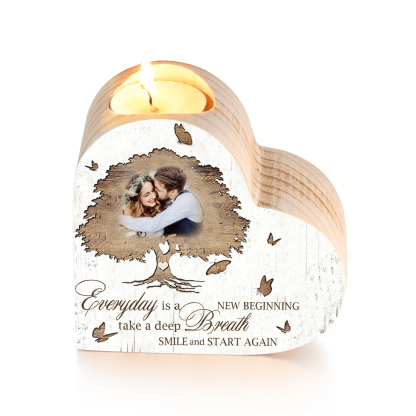 Mothers Gifts Personalized Love Couple Heart Candle Holder Engrave Photo Wooden Candlesticks Valentines Gift