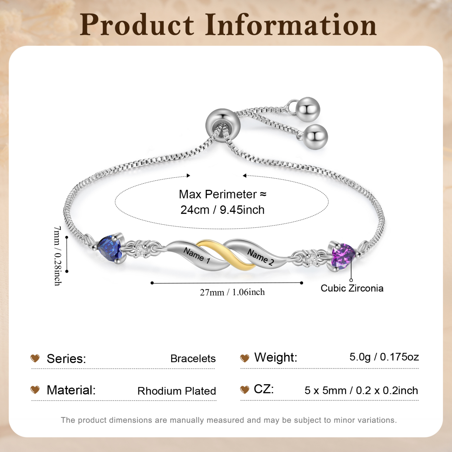 Adjustable Infinity Birthstone Bracelet