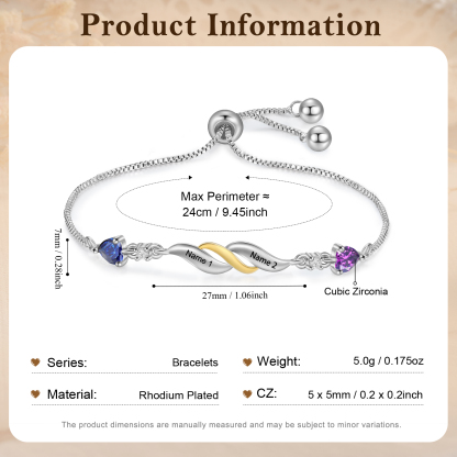 Adjustable Infinity Birthstone Bracelet