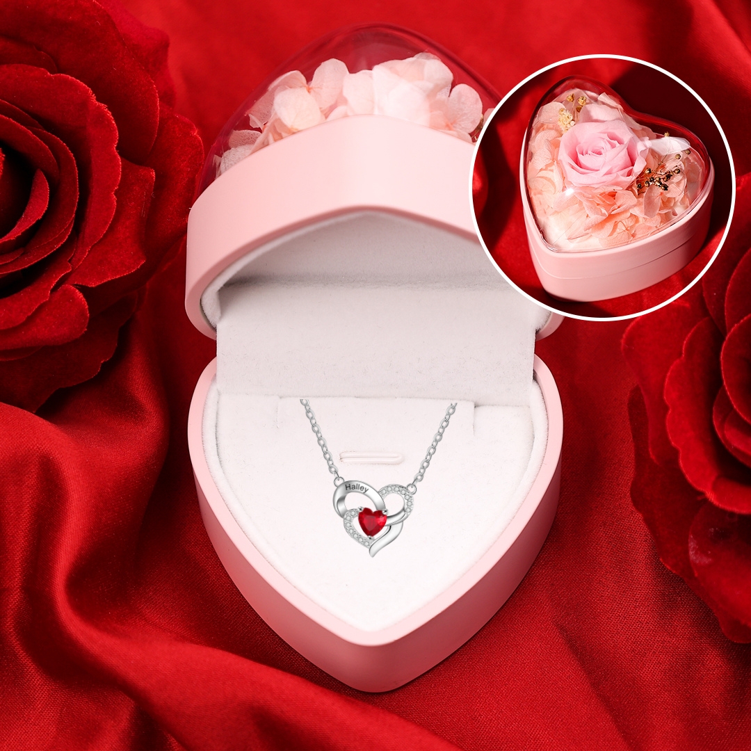 Personalized To My Daughter S925 Silver Women Heart Birthstone Necklace Set With Gift Card Gift Box-Special Gift For Daughter