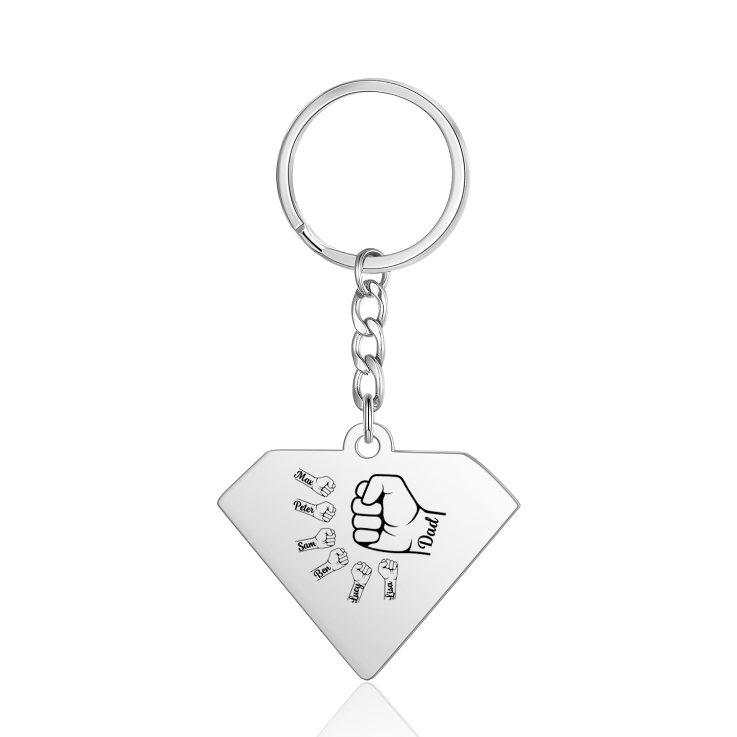 Jessemade UK 6 Names - Personalized Fist Bump Keychain Engraved Kids Names and text Keychain Gifts for Dad/Grandad 16.99 t1-n6