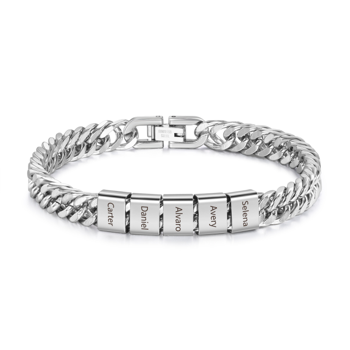 3 names - Father’s Day Custom Name Stainless Steel Bracelet – Personalized Men’s Chain