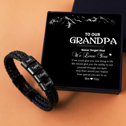 Personalized Braided Leather Bracelet Engraved 4 Names Men's Bracelet Gifts For Him