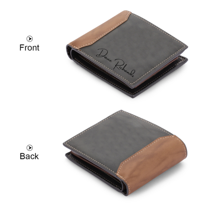 Personalized Leather Wallet Gift Box Set Keychain with Customizable Photo Wallet with Custom Text Gift for Him
