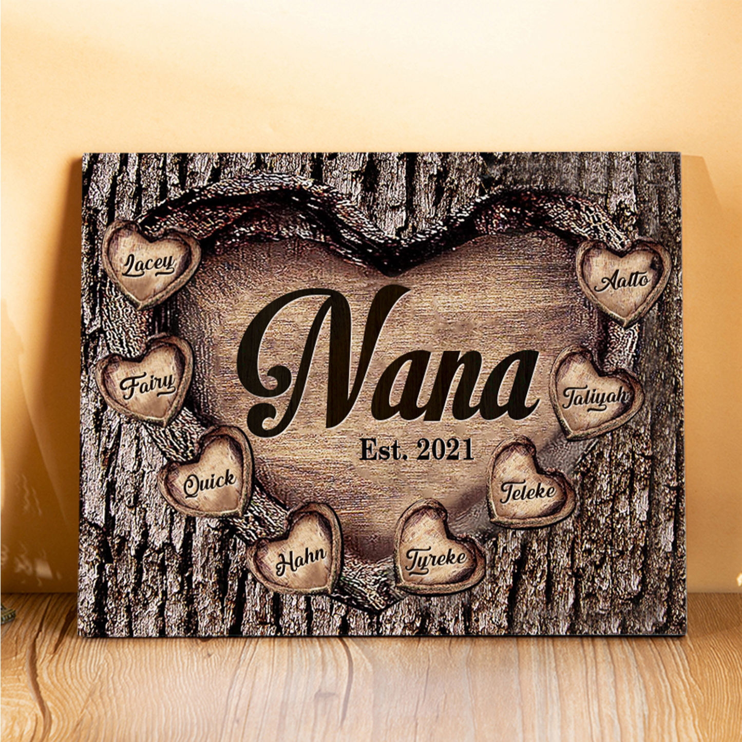 8 Names-Personalized Nana Wooden Ornament Custom Text And Date Home Decoration for Family